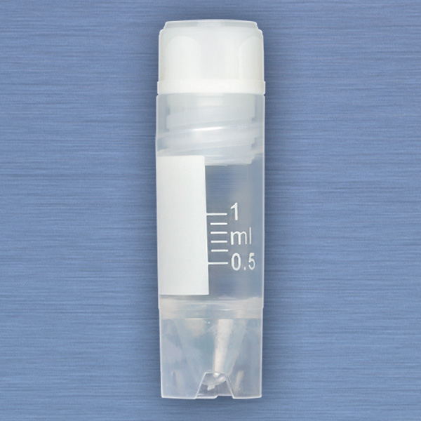 Globe Scientific CryoCLEAR vials, 1.0mL, STERILE, Internal Threads, Attached Screwcap with Co-Molded Thermoplastic Elastomer (TPE) Sealing Layer, Conical Bottom, Self-Standing, Printed Graduations, Writing Space and Barcode, 50/Bag cryogenic vials; cryogenic tubes; storage tubes; sterile tubes; cryogenic